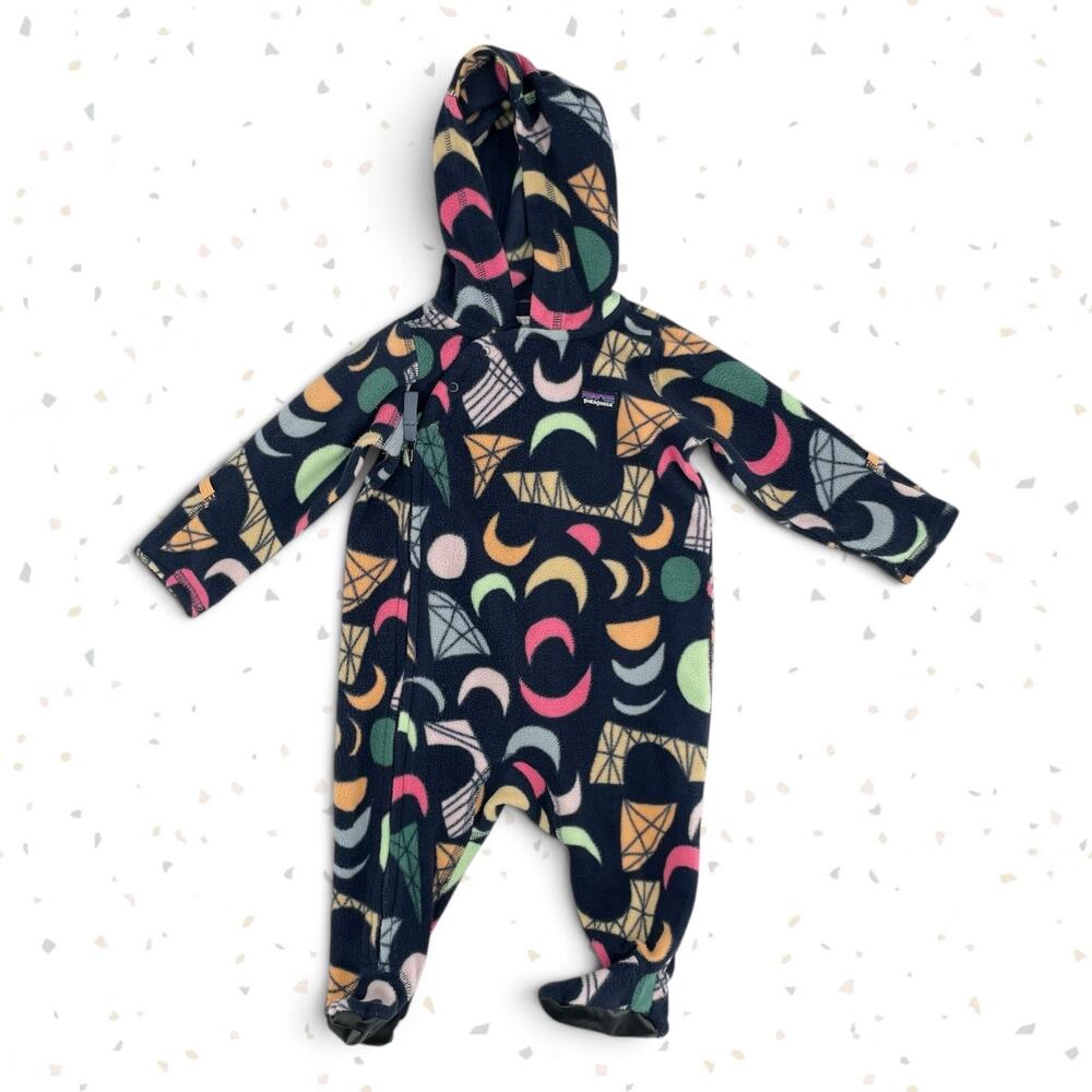 Patagonia Fleece Micro D Bunting Navy Blue Moon Arch Shapes Baby Size 3-6 Month